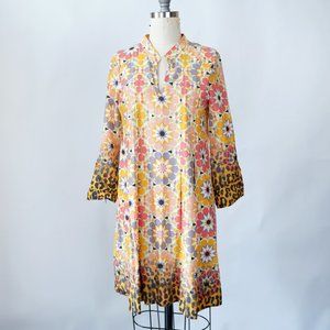 Ivy Jane Ditzy Floral Tunic Yellow Orange XS Flower Child Hippie Bohemian Retro